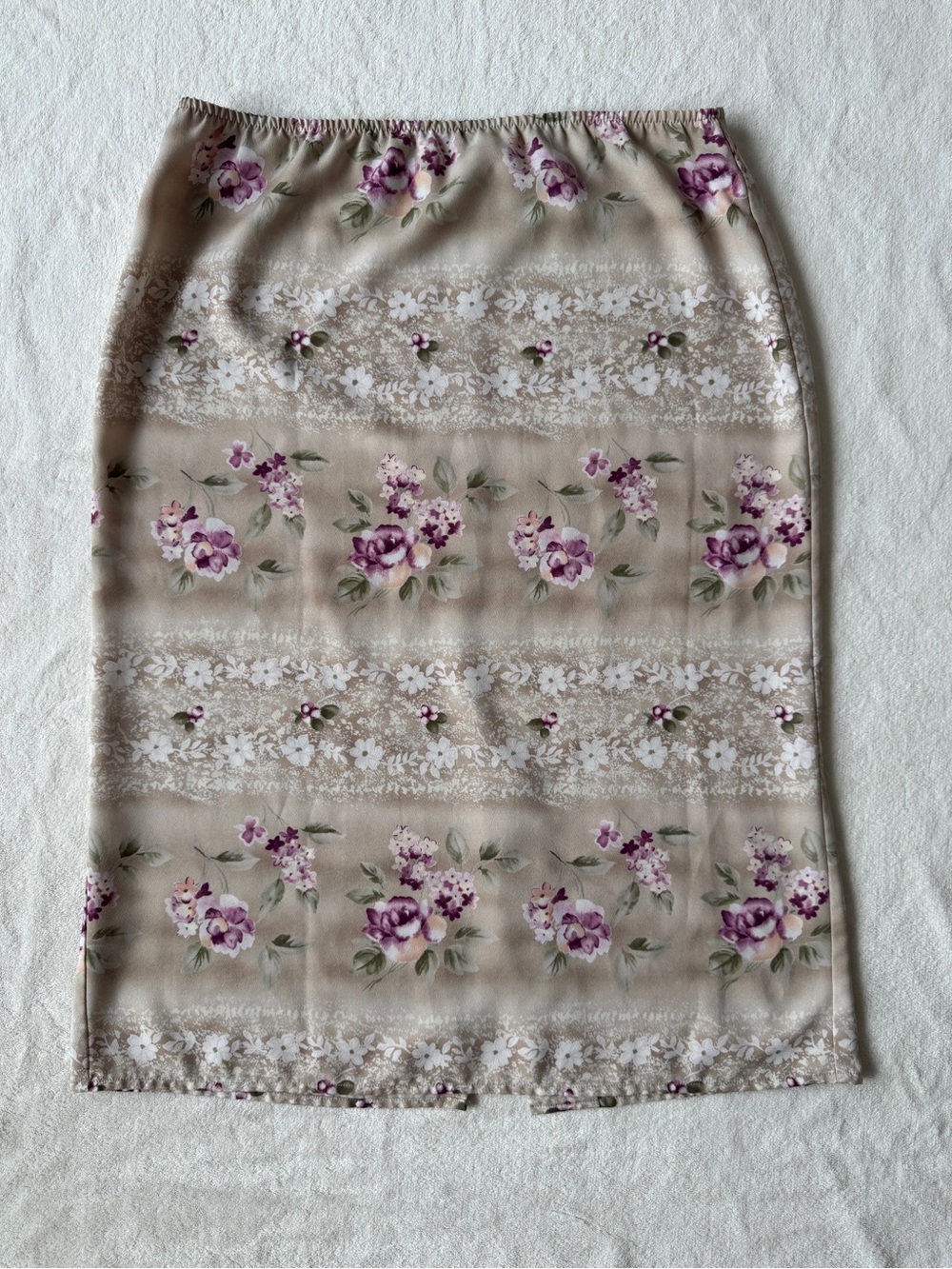 TanJay Petites - Vintage Cream Midi Skirt Purple Floral Print